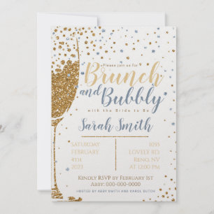 Brunch and Bubbly gold glitter_dusty blue_larger Invitation