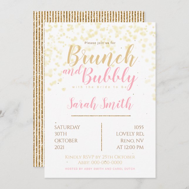 Brunch and Bubbly goldy bubble Invitation (Front/Back)