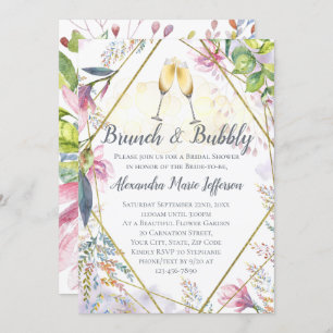Brunch and Bubbly Green Pink Lily Bridal Shower Invitation