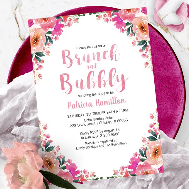 Brunch and Bubbly Invitations Sublime Pink Floral (Creator Uploaded)