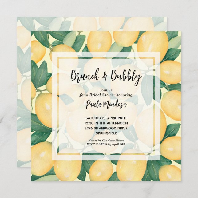 Brunch and Bubbly Lemons Bridal Shower Invitation (Front/Back)