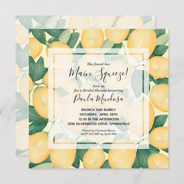 Brunch and Bubbly Lemons Bridal Shower Invitation (Front/Back)