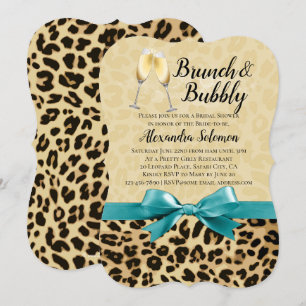 Brunch and Bubbly Leopard Turquoise Bridal Shower Invitation