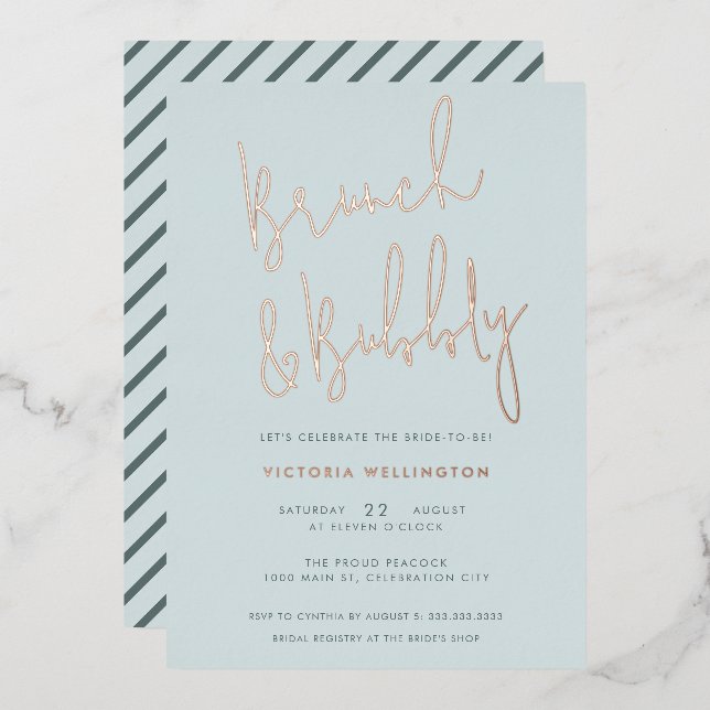 Brunch and Bubbly Light Blue Bridal Shower Gold (Front/Back)