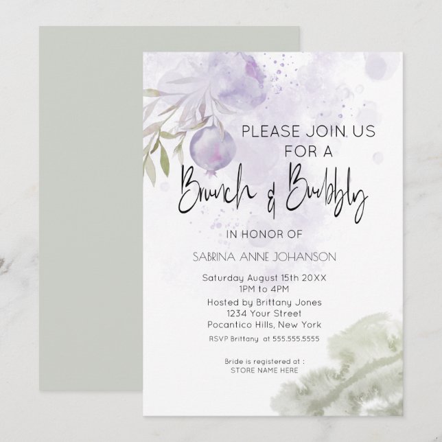 Brunch and Bubbly Lilac Purple Rose  Invitation (Front/Back)