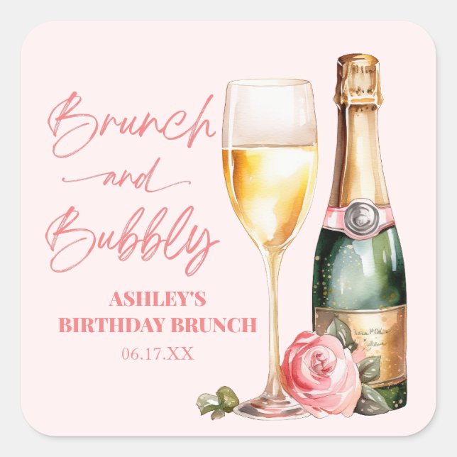 Brunch and Bubbly Mimosa Champagne Birthday Brunch Square Sticker (Front)