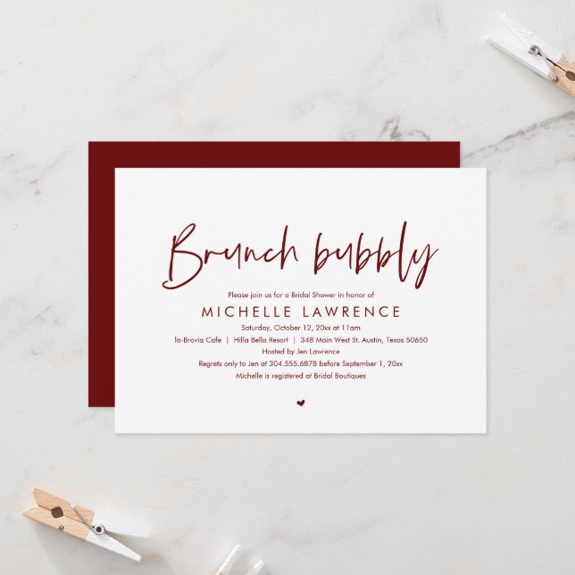 Brunch and Bubbly, Modern Casual Bridal Shower  Invitation (Front/Back In Situ)