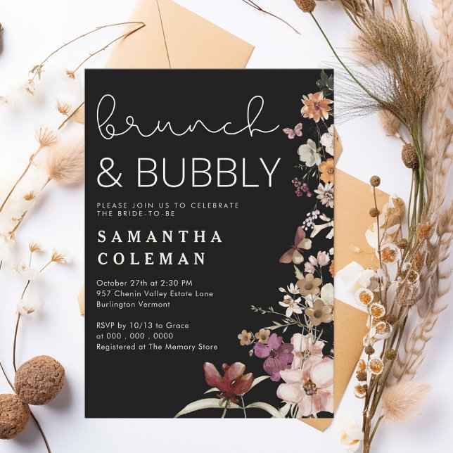 Brunch and Bubbly Modern Script Boho Bridal Shower Invitation (Creator Uploaded)