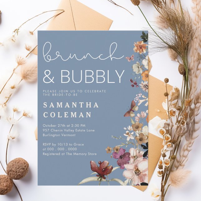 Brunch and Bubbly Modern Script Boho Bridal Shower Invitation (Creator Uploaded)