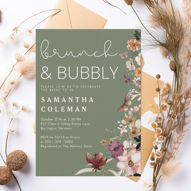 Brunch and Bubbly Modern Script Boho Bridal Shower Invitation (Creator Uploaded)