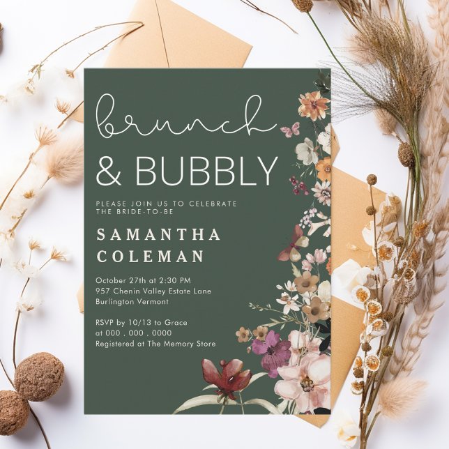 Brunch and Bubbly Modern Script Boho Bridal Shower Invitation (Creator Uploaded)
