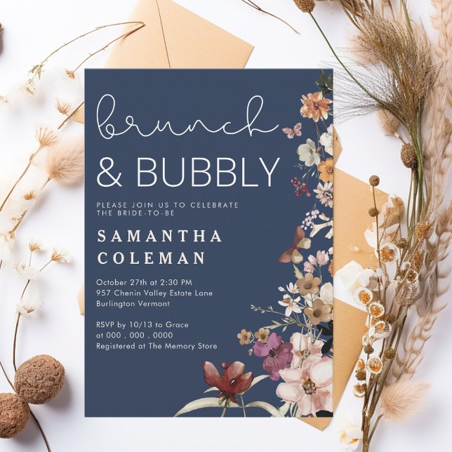 Brunch and Bubbly Modern Script Boho Bridal Shower Invitation (Creator Uploaded)