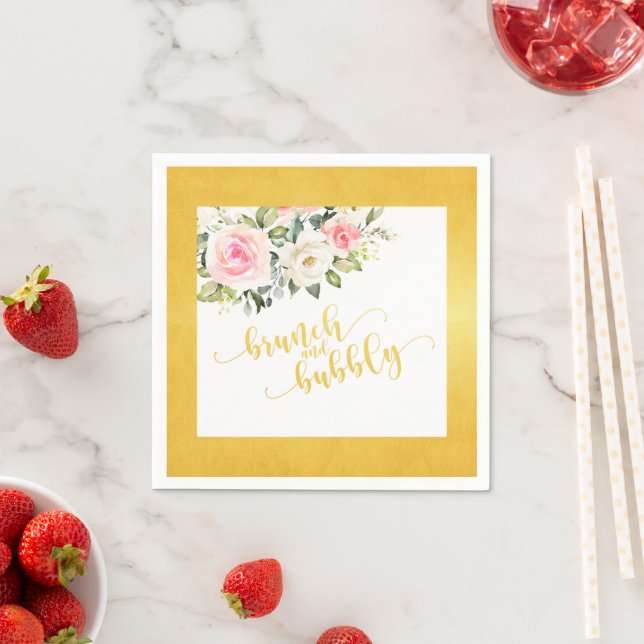 Brunch and Bubbly Napkin - Gold Text Gold Border (Insitu)