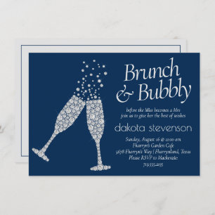Brunch and Bubbly   Navy Blue Silver Gray Shower Invitation