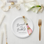 Brunch and Bubbly Pink and Gold Bridal Shower  Paper Plate<br><div class="desc">Brunch and Bubbly Personalised Paper Plates are a perfect addition to your Champagne theme bridal shower. Let's Cheer for a lifetime of love and happiness! Designed with a beautiful watercolor Pink and Gold Champagne Bottle.  Matching items in our store Cava Party Design.</div>