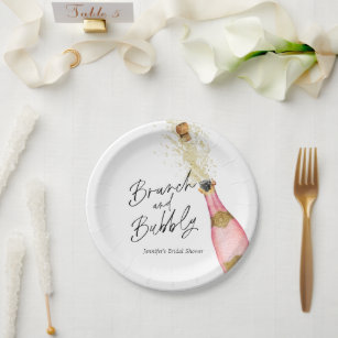 Brunch and Bubbly Pink and Gold Bridal Shower  Paper Plate