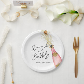 Brunch and Bubbly Pink and Gold Bridal Shower  Paper Plate