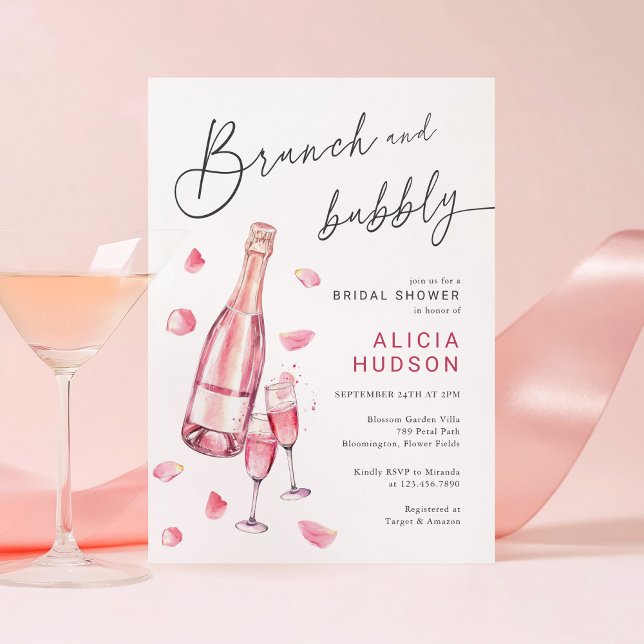 Brunch And Bubbly Pink Champagne Bridal Shower Invitation (Creator Uploaded)