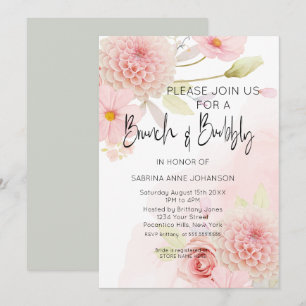 Brunch and Bubbly Pink Floral Bridal Shower Invita Invitation