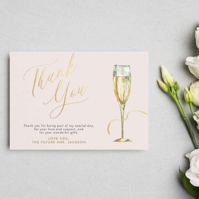 Brunch and bubbly pink gold bridal shower thank you card (Creator Uploaded)