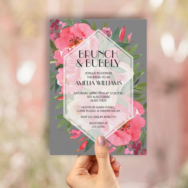Brunch and Bubbly Pink Peonies Bridal Shower Invitation (Creator Uploaded)