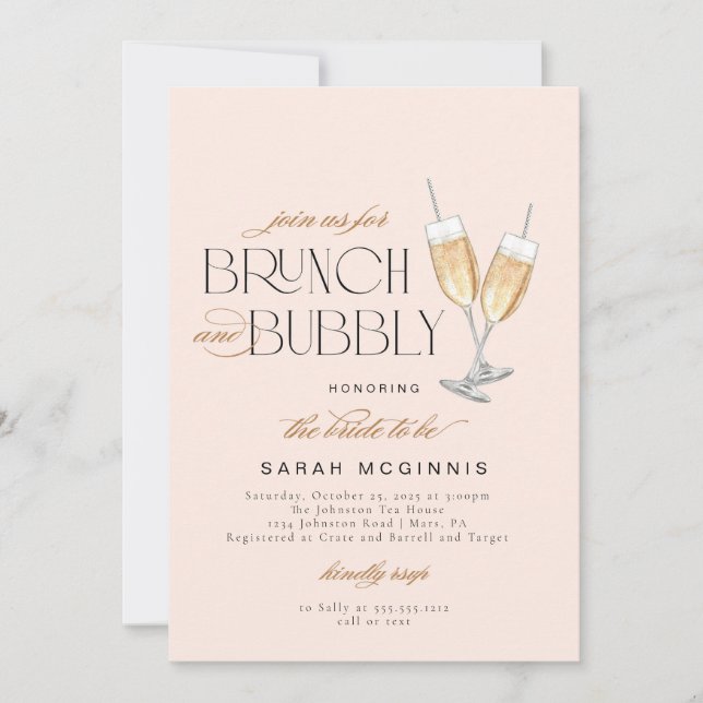 Brunch and Bubbly Prosecco Champagne Shower Invite (Front)