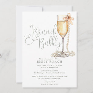 Brunch And Bubbly QR Code Photo Bridal Shower Invitation