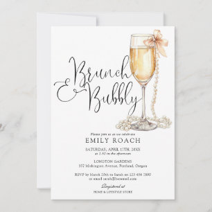 Brunch And Bubbly QR Code Photo Bridal Shower Invitation