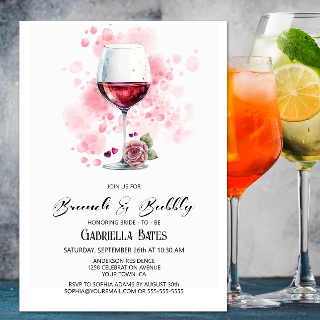 Brunch and Bubbly Red Wine Glass Bridal Shower Invitation (Creator Uploaded)