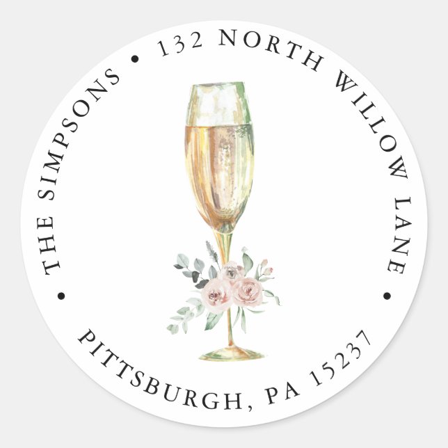 Brunch and Bubbly Return Address Classic Round Sticker (Front)