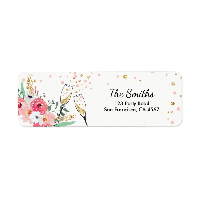 Brunch and Bubbly Return Address Label Pink Floral (Front)