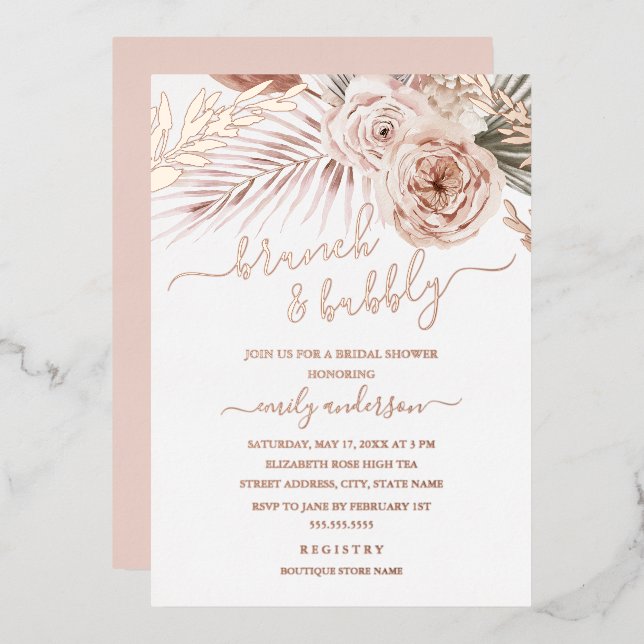 Brunch And Bubbly ROSE GOLD FOIL Bridal Shower (Front/Back)