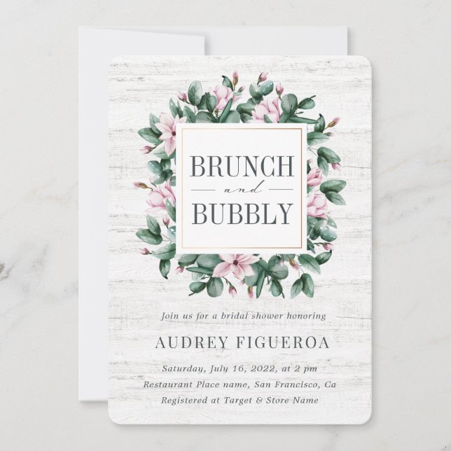 Brunch and Bubbly Rustic Eucalyptus Bridal Shower Invitation (Front)