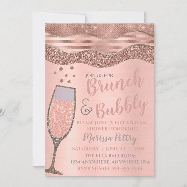 Brunch and bubbly Shower Blush Rose gold Invitation (Front)