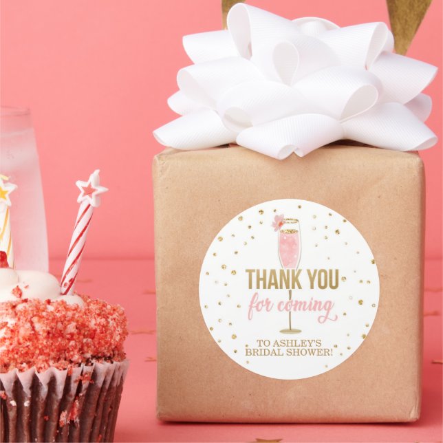 Brunch and Bubbly Thank You Pink Bridal Shower Cla Classic Round Sticker (Party)
