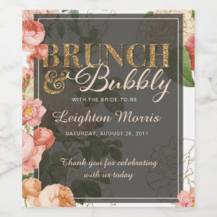 Brunch and Bubbly Vintage Floral White Shower Wine Label