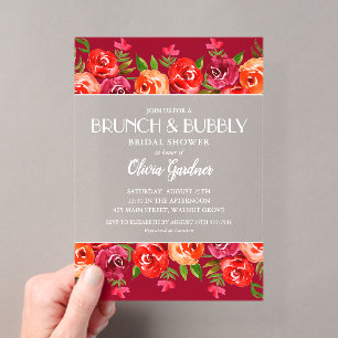 Brunch and Bubbly Watercolor Floral Bridal Shower Acrylic Invitations