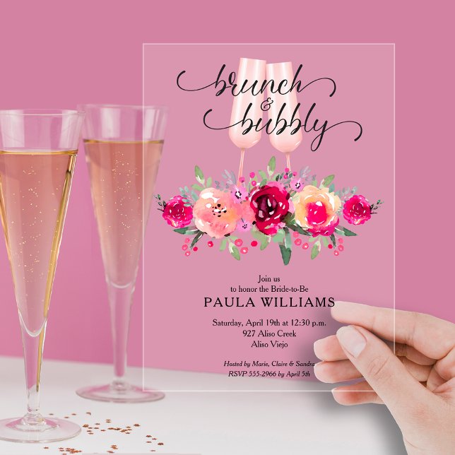 Brunch and Bubby Floral Bridal Shower Acrylic Invitations (Brunch and Bubby bright floral bridal shower clear acrylic invitations)