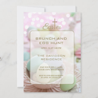 Brunch and Egg Hunt Pink Green Stripes Invitation