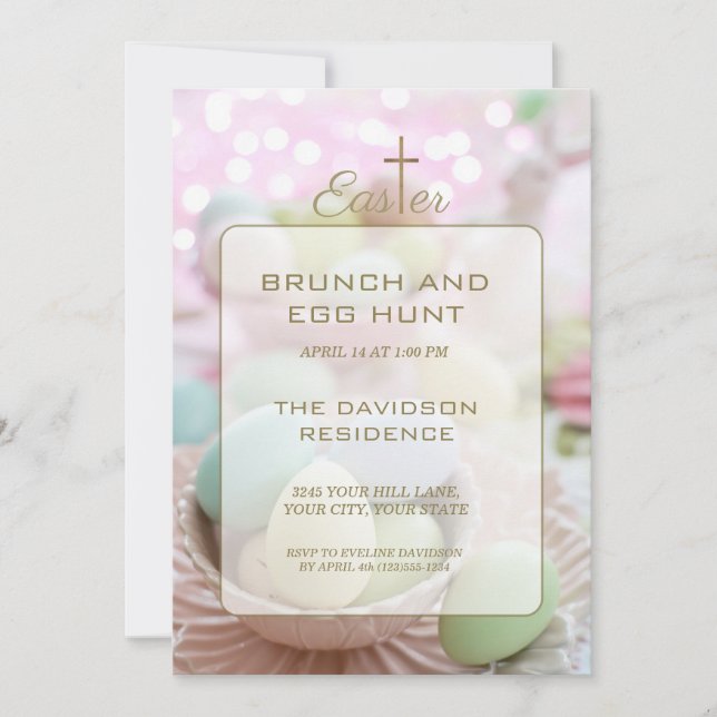Brunch and Egg Hunt Pink Green Stripes Invitation (Front)