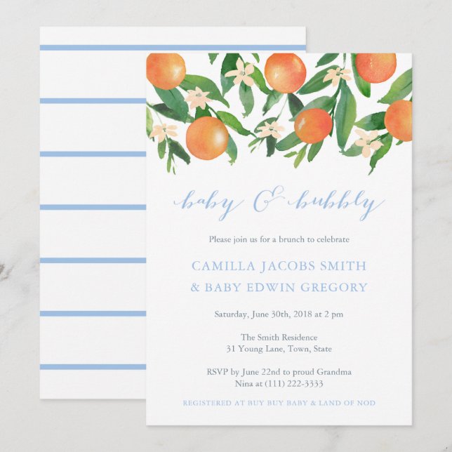 Brunch Baby Shower for Boy; Baby and Bubbly Invitation (Front/Back)