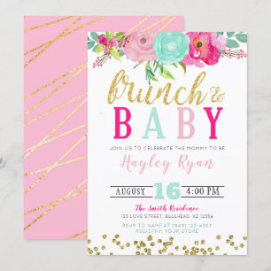 Brunch & Baby Summer Flowers Boho Gold Glitter Invitation