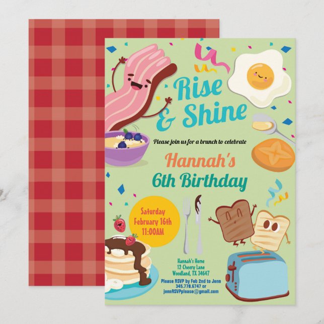 Brunch birthday invitation Rise and Shine (Front/Back)