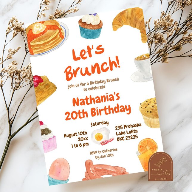 Brunch Birthday Party Illustration Invitation  (Creator Uploaded)