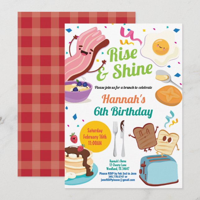 Brunch breakfast invitation. Kid children birthday Invitation (Front/Back)