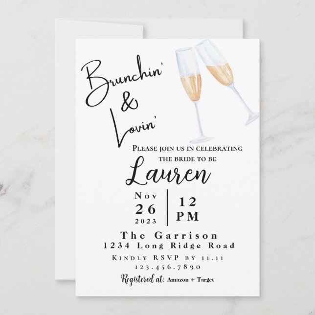 Brunch Bridal shower invitation Brunchin' & Lovin' (Front)