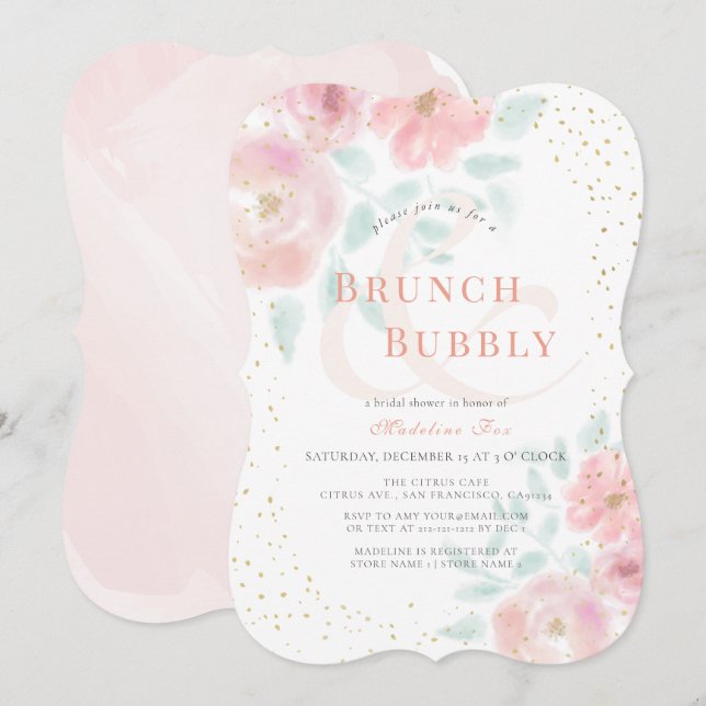 Brunch & Bubbly Airy Rose Pink Bridal Shower Invitation (Front/Back)