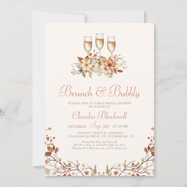 Brunch Bubbly Autumn Fall Bridal Shower Invitation (Front)
