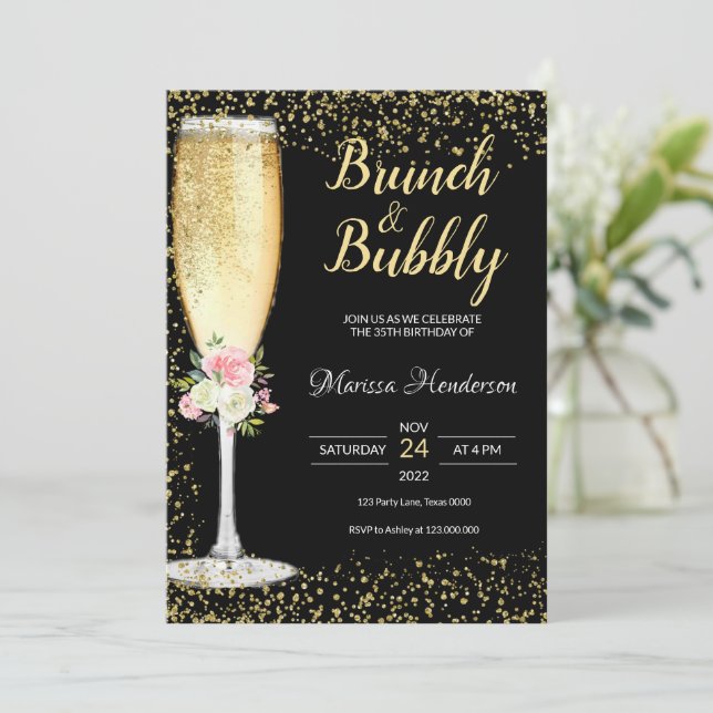 Brunch & Bubbly Birthday Floral Invitation (Standing Front)