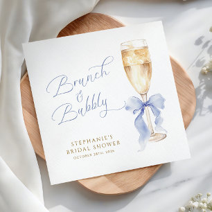 Brunch & Bubbly Blue Bow Bridal Shower Napkin